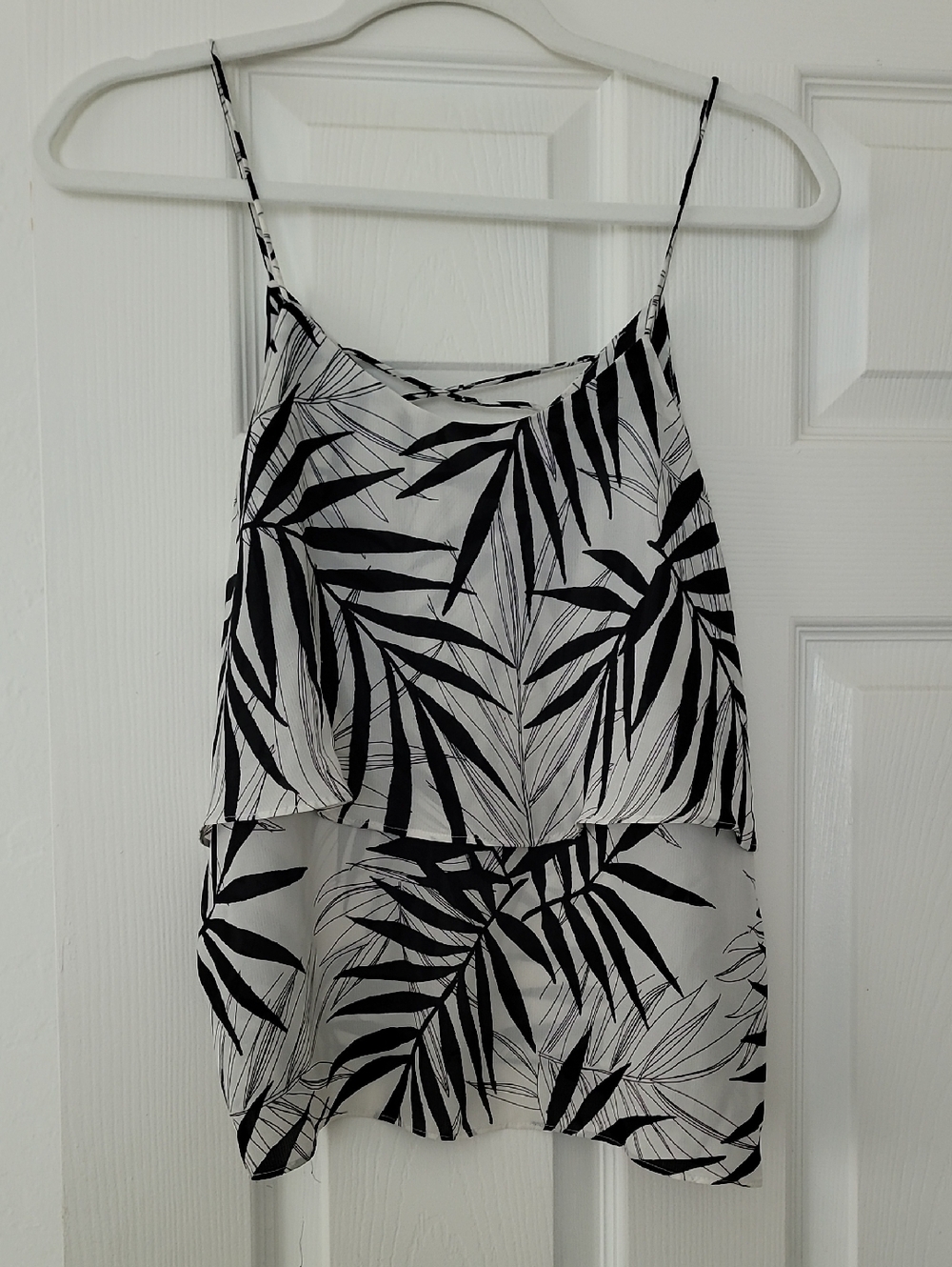 Wet Seal White Top with Black Palm Sketch Print